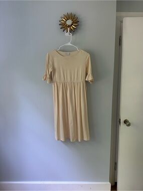Soft Cream Ruffle Sleeve Midi Dress